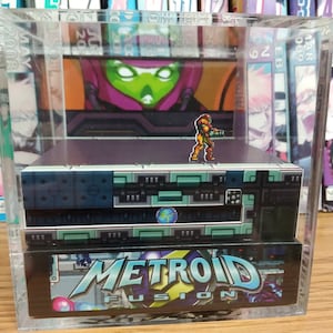 Metroid Fusion Samus Diorama - SA-X and Samus, Metroid Fusion 3D Diorama Cube, Handmade Crystal Diorama Cube, Unique Gift for Gamers