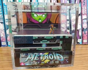 Metroid Fusion Samus Diorama - SA-X and Samus, Metroid Fusion 3D Diorama Cube, Handmade Crystal Diorama Cube, Unique Gift for Gamers