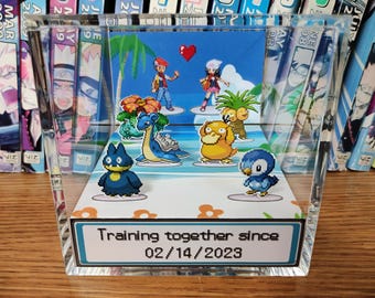 CUSTOMIZABLE Pokemon Oasis Anniversary Couple Diorama Box, Pokemon Retro Pixel Art Gift, Gamer Couple Keepsake, Valentine Pokemon Display