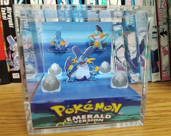 Pokemon Evolution Swampert (Emerald), Pokemon Swampert 3D Diorama Cube, Pokemon Swampert Handmade Diorama Cube, Unique Gift for Gamers