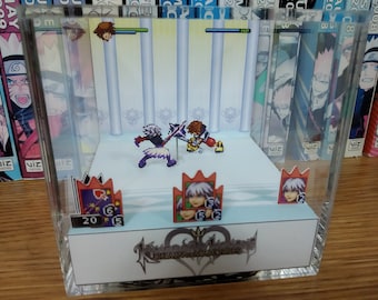 Kingdom Hearts Diorama - Riku vs Sora, Kingdom Hearts 3D Diorama Cube, Handmade Crystal Diorama Cube, Unique Gift for Gamers