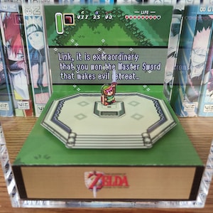 Legend of Zelda Diorama - A Link to the Past (Master Sword), Zelda 3D Diorama Cube, Handmade Crystal Diorama Cube, Unique Gift for Gamers