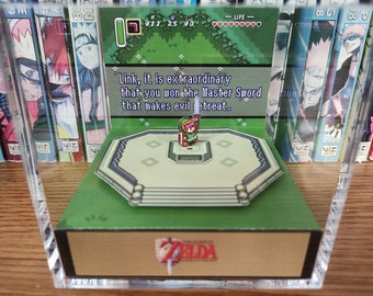Legend of Zelda Diorama - A Link to the Past (Master Sword), Zelda 3D Diorama Cube, Handmade Crystal Diorama Cube, Unique Gift for Gamers