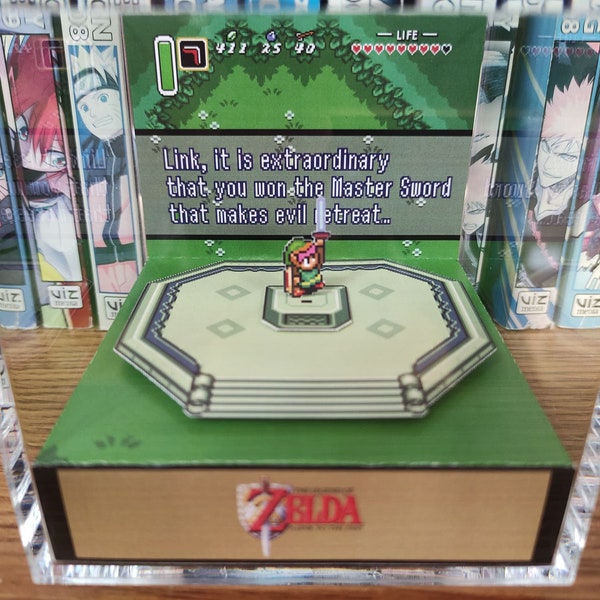 Legend of Zelda Diorama - A Link to the Past (Master Sword), Zelda 3D Diorama Cube, Handmade Crystal Diorama Cube, Unique Gift for Gamers