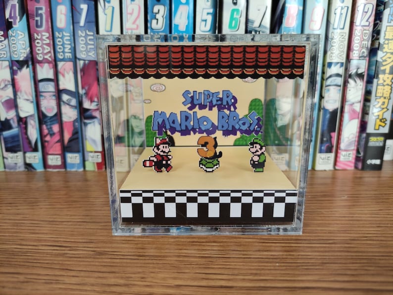 Mario Diorama Super Mario Bros 3 Super Mario Bros 3 Title, Mario 3D Diorama Cube, Handmade Crystal Diorama Cube, Unique Gift for Gamers image 3
