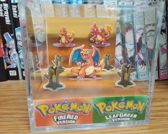 Evolution Charizard / Shiny Charizard (FRLG), Charmander Charmeleon 3D Diorama Cube, Handmade Crystal Diorama Cube, Unique Gift for Gamers