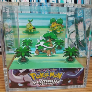 Pokemon Evolution Torterra (Platine), cube de diorama 3D Pokemon Torterra, cube de diorama en cristal fait main Torterra, cadeau unique pour les joueurs
