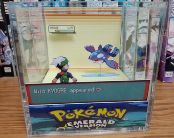 Kyogre Encounter, Kyogre 3D Diorama Cube, Kyogre Handmade Crystal Diorama Cube, Unique Gift for Gamers