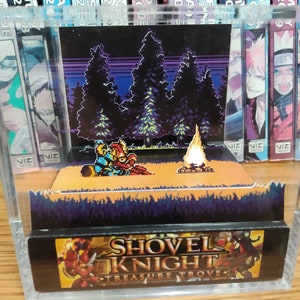 Shovel Knight Treasure Trove Diorama - Campfire, Nintendo 3D Diorama Cube, Handmade Crystal Diorama Cube, Unique Gift for Gamers