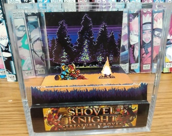 Shovel Knight Treasure Trove Diorama - Campfire, Nintendo 3D Diorama Cube, Handmade Crystal Diorama Cube, Unique Gift for Gamers