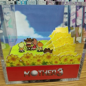 Mother 3 Diorama - Sunflower Fields, 3D Diorama Cube, Handmade Crystal Diorama Cube, Unique Gift for Gamers