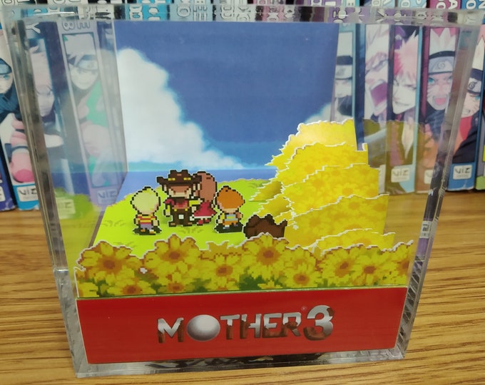 Mother 3 Diorama - Sunflower Fields, 3D Diorama Cube, Handmade Crystal Diorama Cube, Unique Gift for Gamers