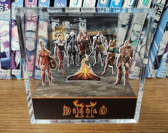 Diablo 2 Character Diorama Box, Retro Pixel Art Diablo II 3D Cube, Seven Class Display, ARPG Gamer Collectible Display Decor