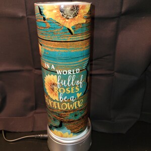 Sunflower Tumbler - Rustic Wood Design - Inspirational Quote - 20 oz Stainless Steel Tumbler