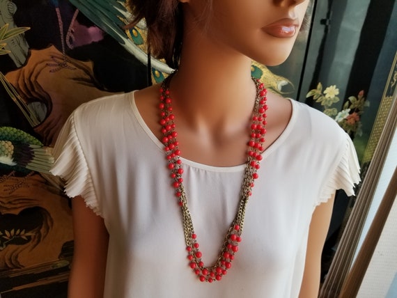 Vintage J Crew Red Gold Beaded Stranded 