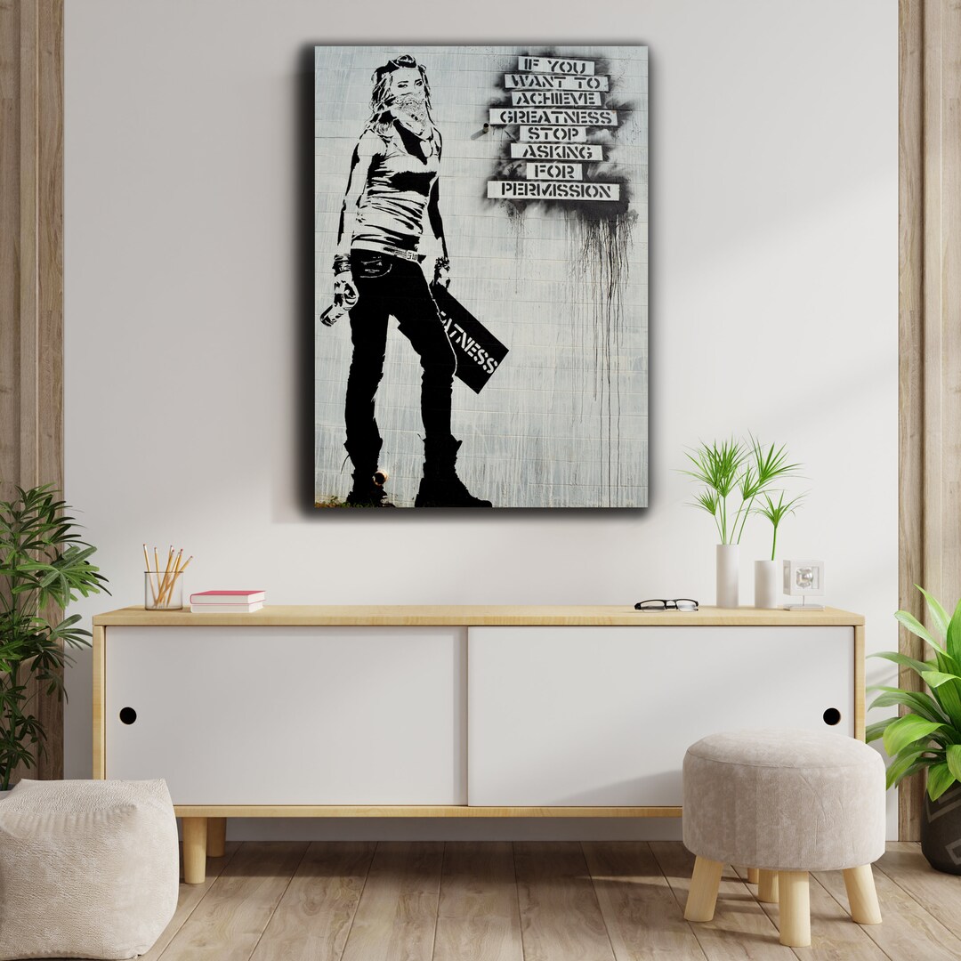 thumbnail image 2 of Banksy 'Achieve Greatness' Framed Poster Print - Graffiti Art, 4 Sizes Available 2 of 2
