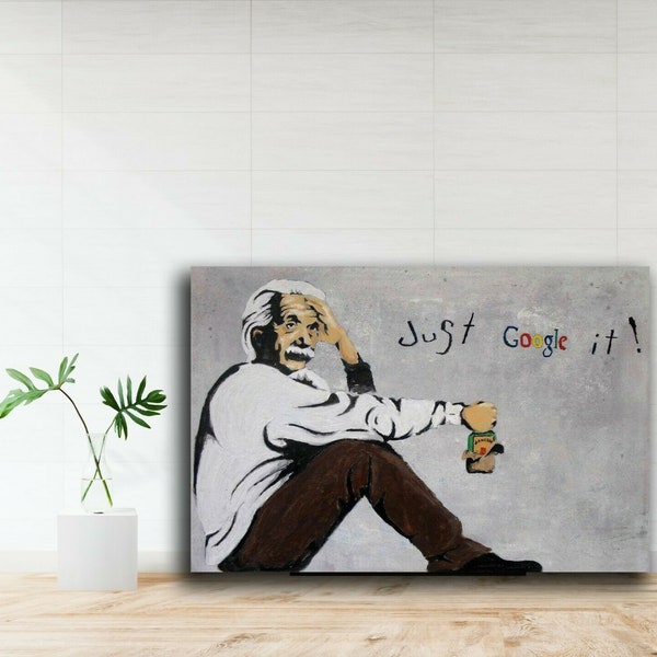 Banksy - Einstein Google It , Printed Canvas Picture , Wall Art, Home Decor, Graffiti Art, Lounge, Print