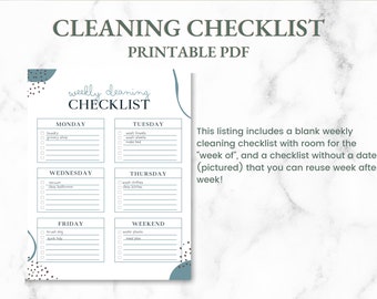 Weekly Cleaning Checklist Schedule Chore List | Printable and Digital Chart Editable Routine Planner Organizer