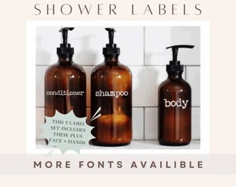 Face Hands Body Wash Shampoo Conditioner Labels | Shower Labels | Bathroom Decal | Shower Label | Farmhouse | Apothecary Shower Labels