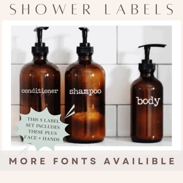 Face Hands Body Wash Shampoo Conditioner Labels | Shower Labels | Bathroom Decal | Shower Label | Farmhouse | Apothecary Shower Labels