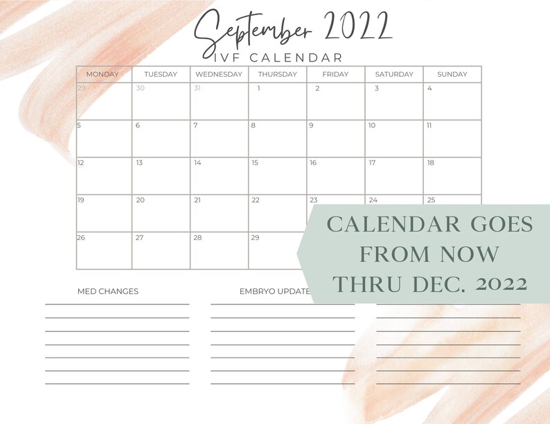 IVF Calendar Printable, Tracker, Worksheet, Fertility Treatments, IVF ...