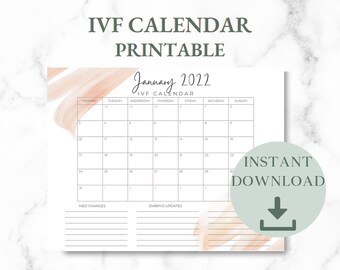 IVF Calendar Printable, Tracker, Worksheet, Fertility Treatments, IVF, Medicated Cycle, IVF, Medication Tracker, Instant Download