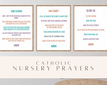 Catholic Nursery Kids Prayers | Printable Digital Art Our Father Hail Mary Glory Be | Preschool Homeschool Kid's Room Decor, Rainbow BOHO