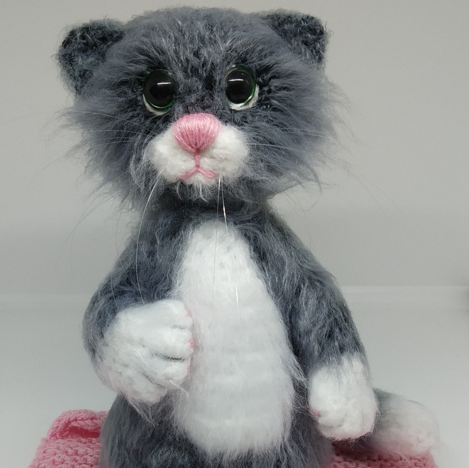 Realistic plush grey and white cat flexible crochet gray cat Etsy