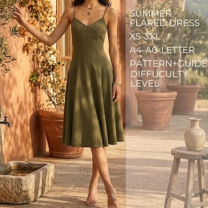 Basic Short Dress Pattern,Sleeveless Summer Dress,Strappy Dress,Fit and Flared,Women Sewing Pattern,A-line,XS-3XL,Easy Sewing Project PDF