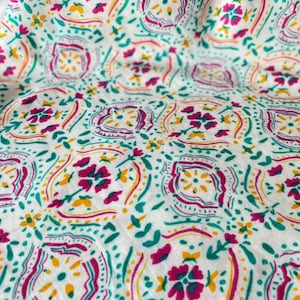 Multicoloured floral viscose cotton fabric by the yard lightweight printed material for summer dresses and sewing projects