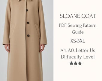 Oversized winterjas naaigids pdf, naaipatroon lange jas voor dames, trenchcoat, XS-3XL, A4 A0-letter