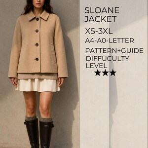 Women's Oversize Wool Coat Sewing Pattern, Short Peacoat, Cocoon Jacket PDF, Easy Sewing Guide, Spring Fall Outerwear, XS-3XL