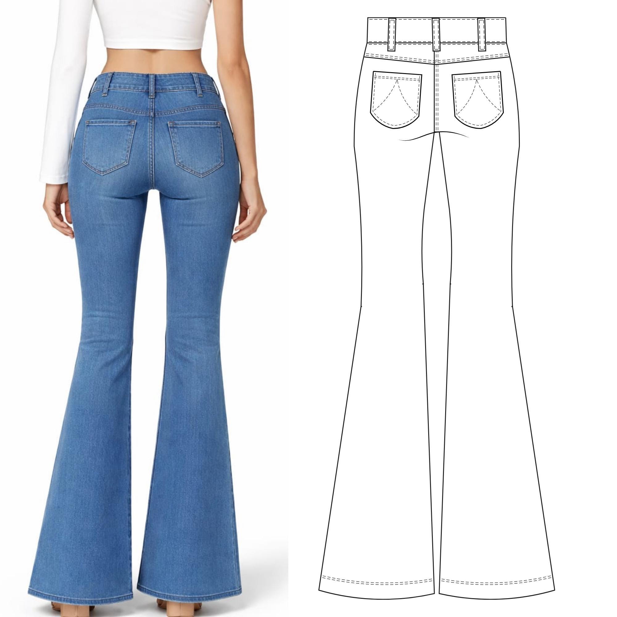 Basic Flared Pant Sewing Pattern | Wide Leg Jeans Pattern for Women XS ...