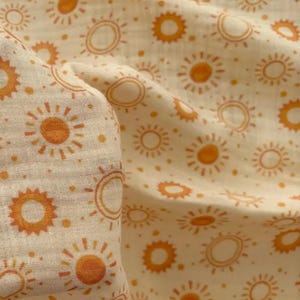 100% Cotton Sun Patterned Cream Muslin Fabric, Double Gauze Muslin Fabric, Muslin Fabric For Dress,1 Yard Fabric,Muslin Crinckle,Lightweight