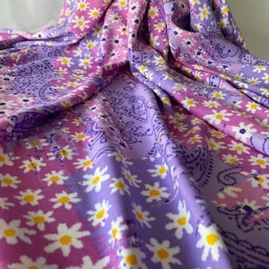 Purple,Green,Blue floral viscose 100% cotton fabric by the yard lightweight printed material for summer dresses and sewing projects