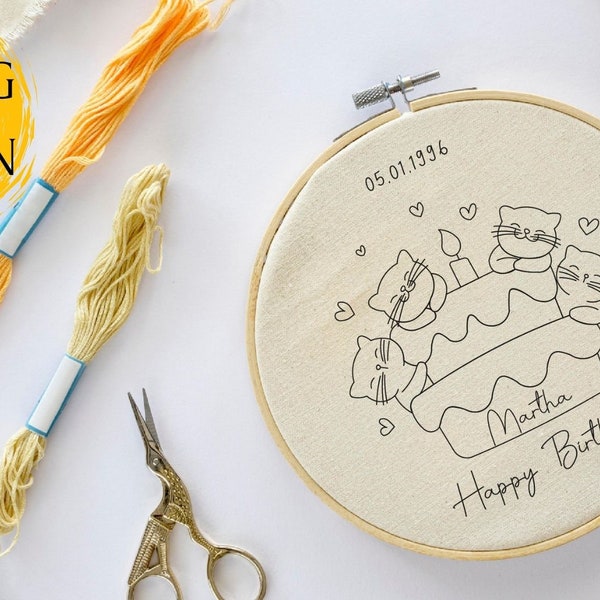 Personalized Customized Birthday Gift Embroidery Pattern PDF-PNG Hoop Design Template Transfer Custom Birthday Present  For Her Baby Shower