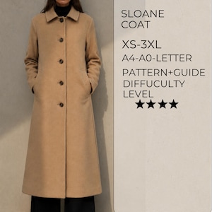 PDF-Nähanleitung für einen Oversize-Wintermantel, Schnittmuster für einen langen Damenmantel, Trenchcoat, Größen XS-3XL, Formate A4-A0