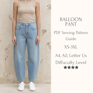 High Waist Balloon Barrel Leg Pant Sewing Pattern,Women Sewing Pattern,Jean Denim Pant,XS-3XL, Sewing Guide, A4,A0,Letter,Pant Patron, Loose