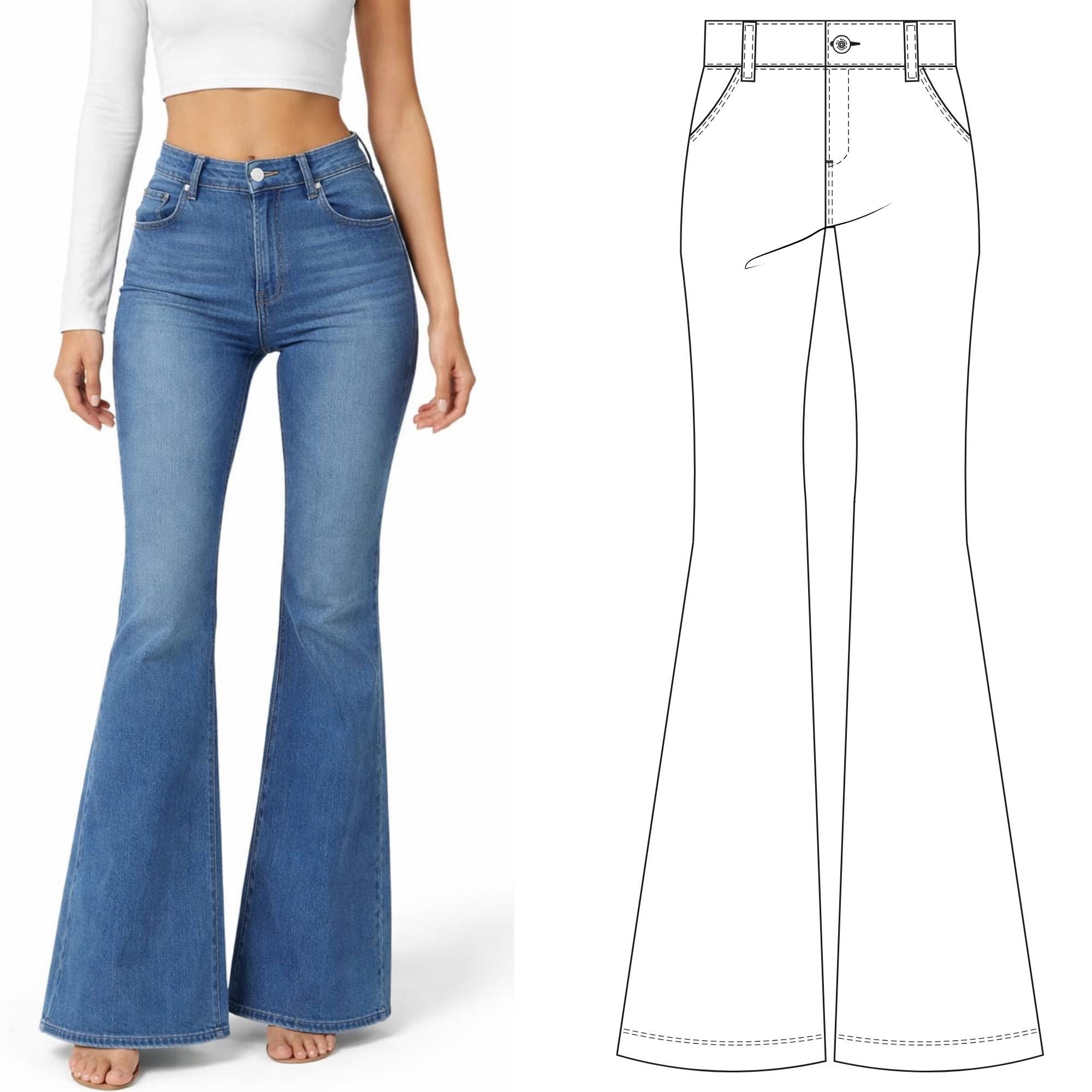 Basic Flared Pant Sewing Pattern | Wide Leg Jeans Pattern for Women XS ...