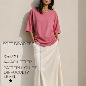 Patrón de costura para camiseta oversize, top de verano holgado para mujer, camiseta de mujer, cuello redondo ancho, patrón fácil para principiantes, patrón básico, blusa de manga corta
