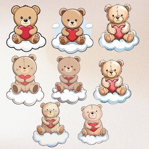 Set di clipart vettoriali di orsi carini per San Valentino, SVG-PNG, file clipart, clipart per baby shower, orsacchiotto, stampa a sublimazione per t-shirt, tazza, orso