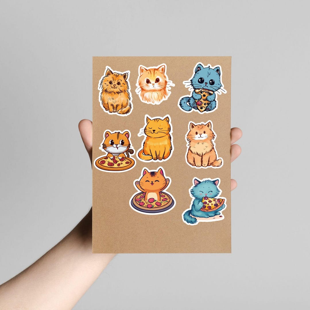 8 Set,printable Cat Sticker Sheet PDF,PNG Sticker,svg Cat Sublimation ...