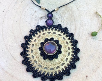 Macrame necklace, women's necklace, macramé plastron necklace, choker, ethnic necklace, boho necklace, mandala necklace, Macrame, amethyst