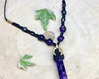 Macrame necklace, women's necklace, breastplate necklace, ethnic necklace, boho necklace, nesta talisman necklace, amethyst necklace