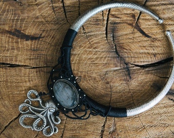 Collier macramé, plastron macramé, torque macramé, torque plastron, collier pierre de lune, collier déesse, collier torque,Labradorite