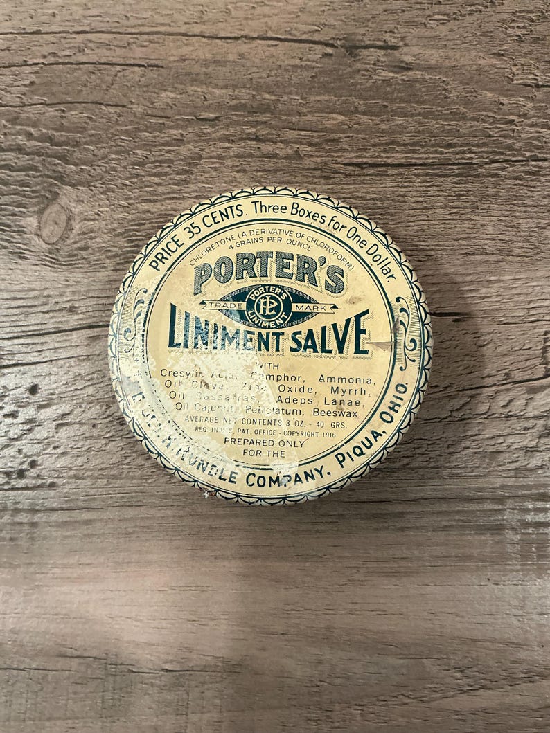 1916 Porter's Liniment Salve Tin - Etsy