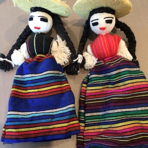Vintage Handmade Folk Art Yarn Dolls Latin American Girls Set of 2 - Etsy
