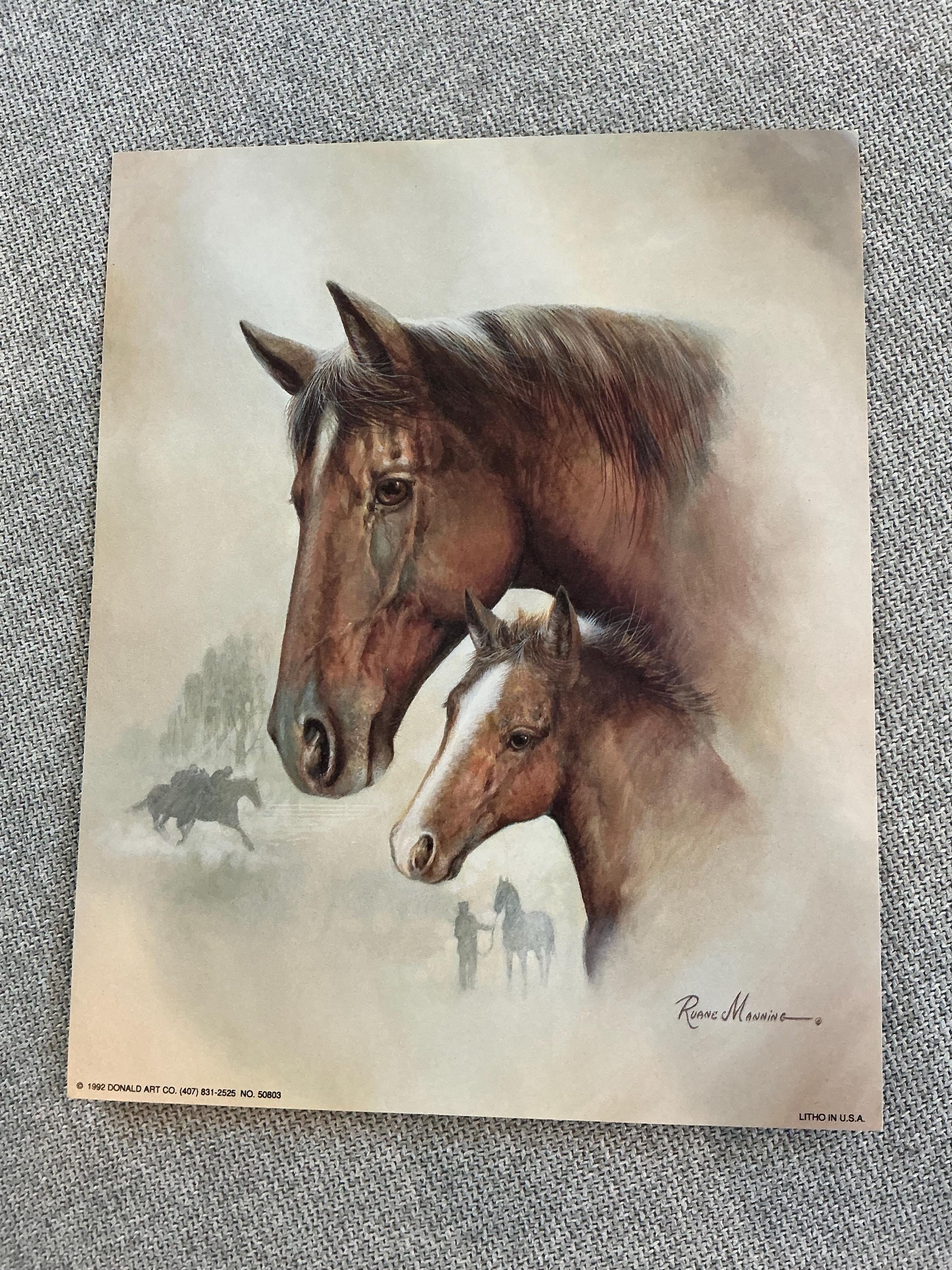 ルアーン・マニング 馬の絵画 白フレーム付き