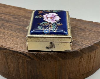 ヴィンテージ 七宝焼き ゴールドトーン ピル 小物入れ ピンク フラワー