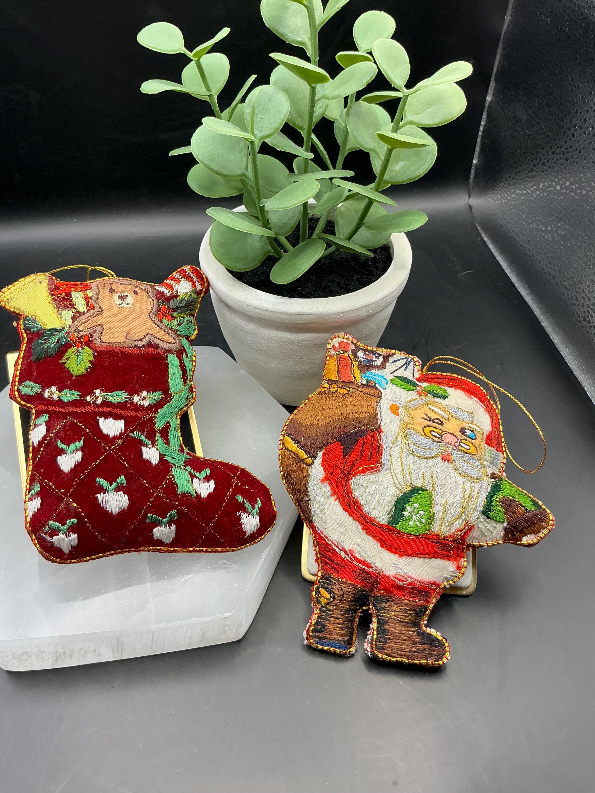 VTG クリスマスオーナメント ハンドメイド ファブリック サンタ